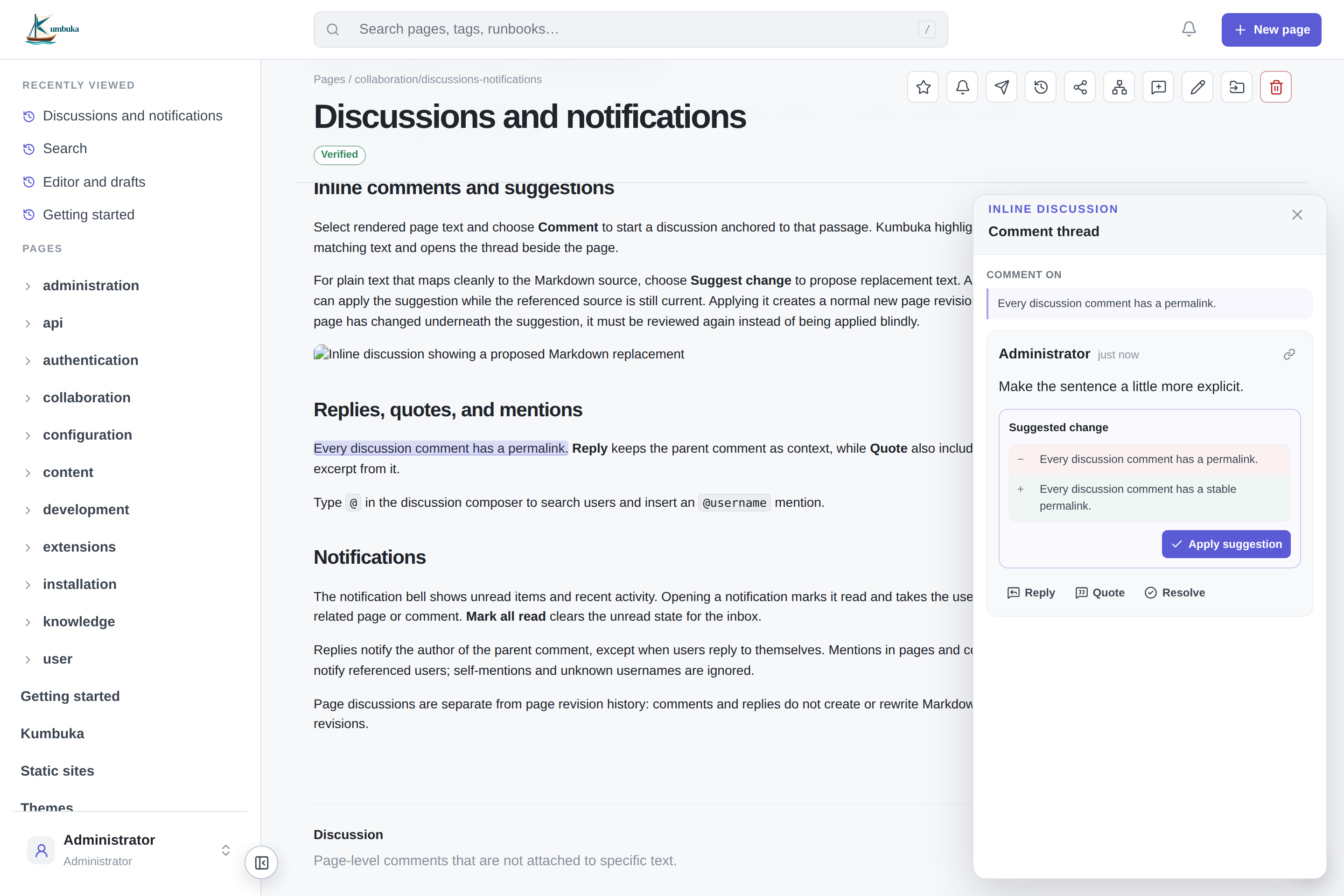 Inline discussion showing a proposed Markdown replacement